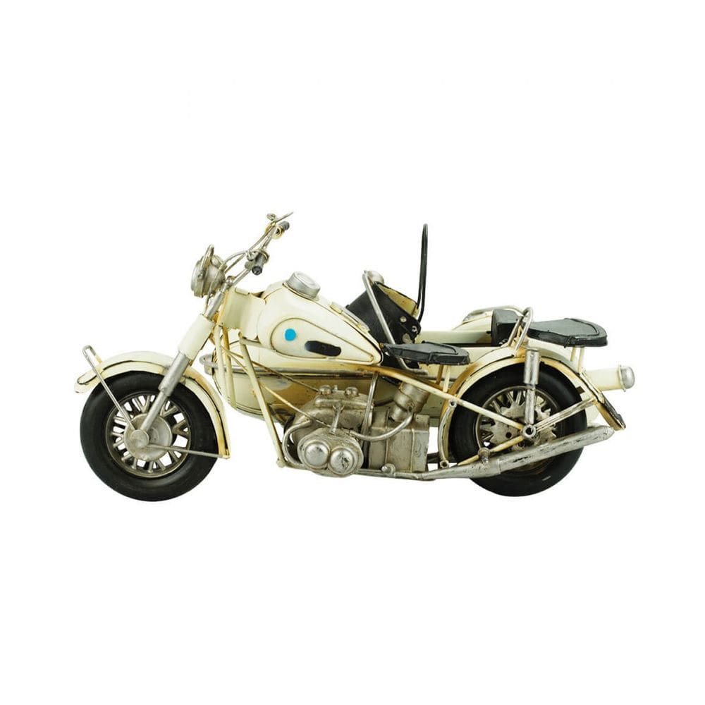 Motocicleta Branca Com Sidecar 18x25x35cm Estilo Retrô - Vintage
