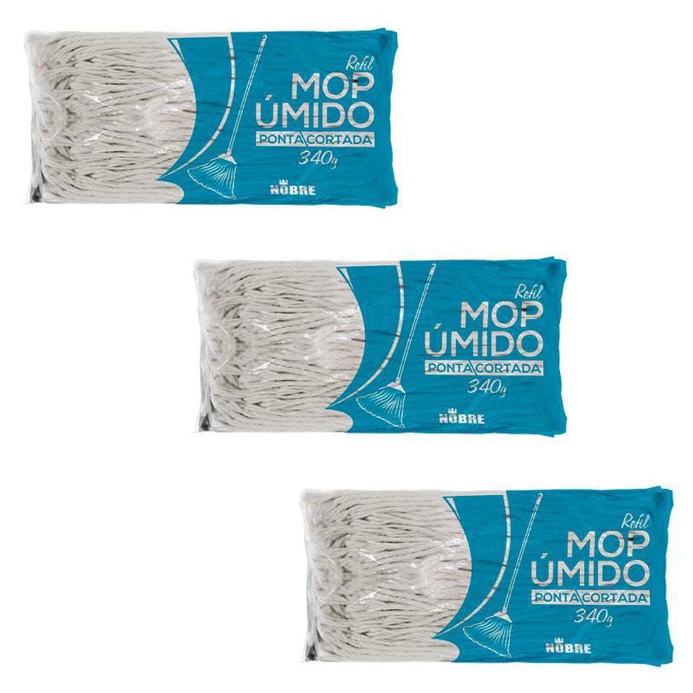 Kit 3 Refis Mop Úmido 340G Ponta Dobrada Nobre