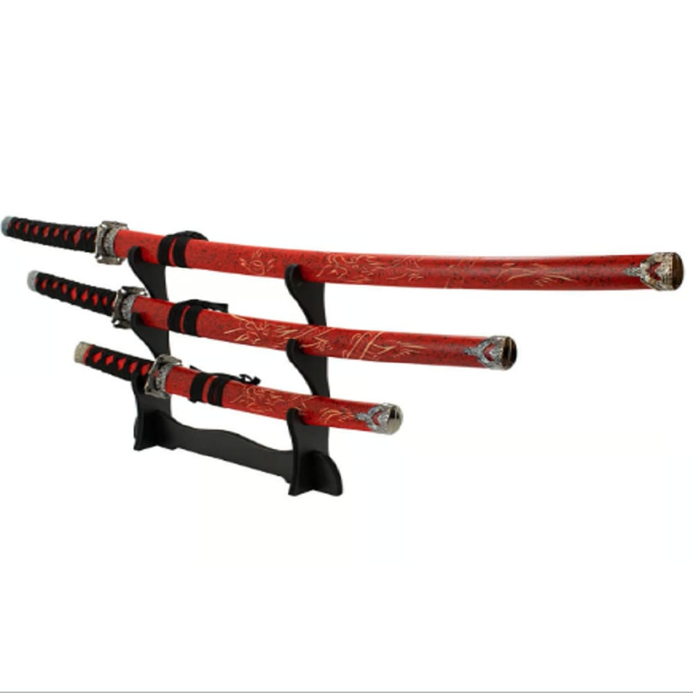 Jg 3 Espadas Decorativa Vermelha Japonesa Katana 100cm 79cm 54cm