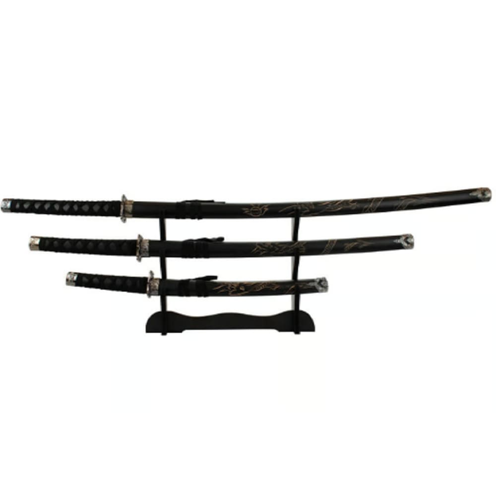 Jg 3 Espadas Decorativa Preta Japonesa Katana 100cm 79cm 54cm