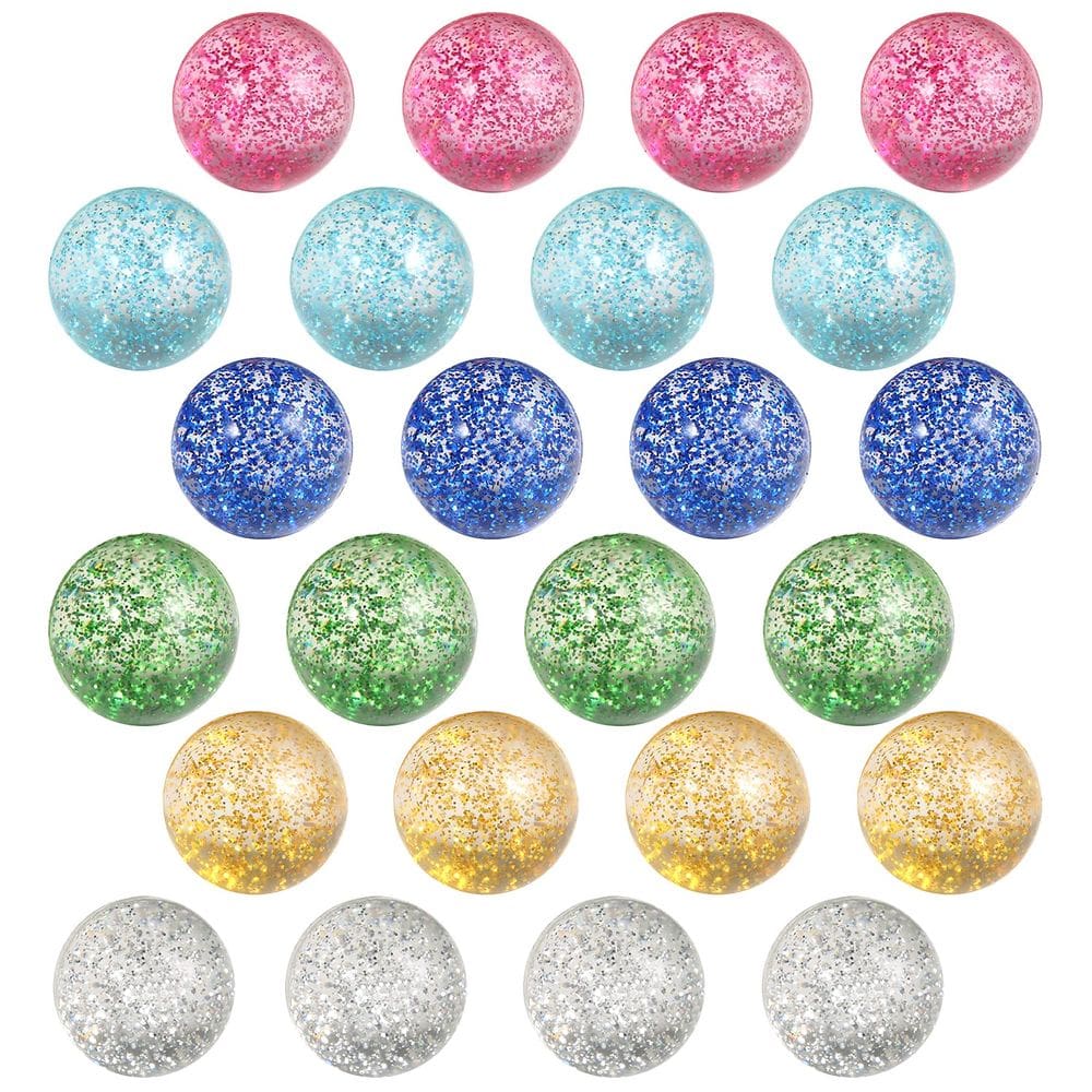 Bouncy Balls Pllieay Glitter 32 mm, 6 cores para crianças, 24 unidades