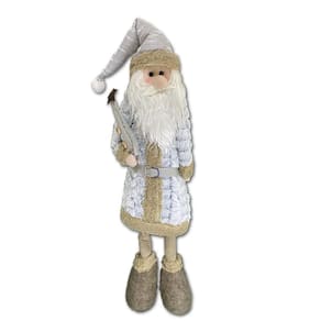 Boneco Papai Noel De Natal 60Cm Agasalho Branco/Cinza