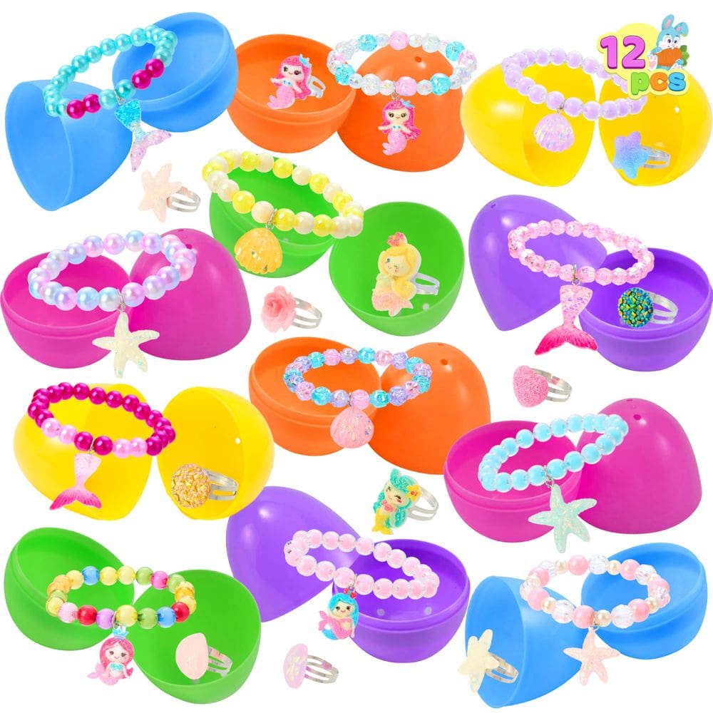 Ovos de Páscoa pré-preenchidos, pacote JOYIN, 12 com miçangas, pulseiras e anéis