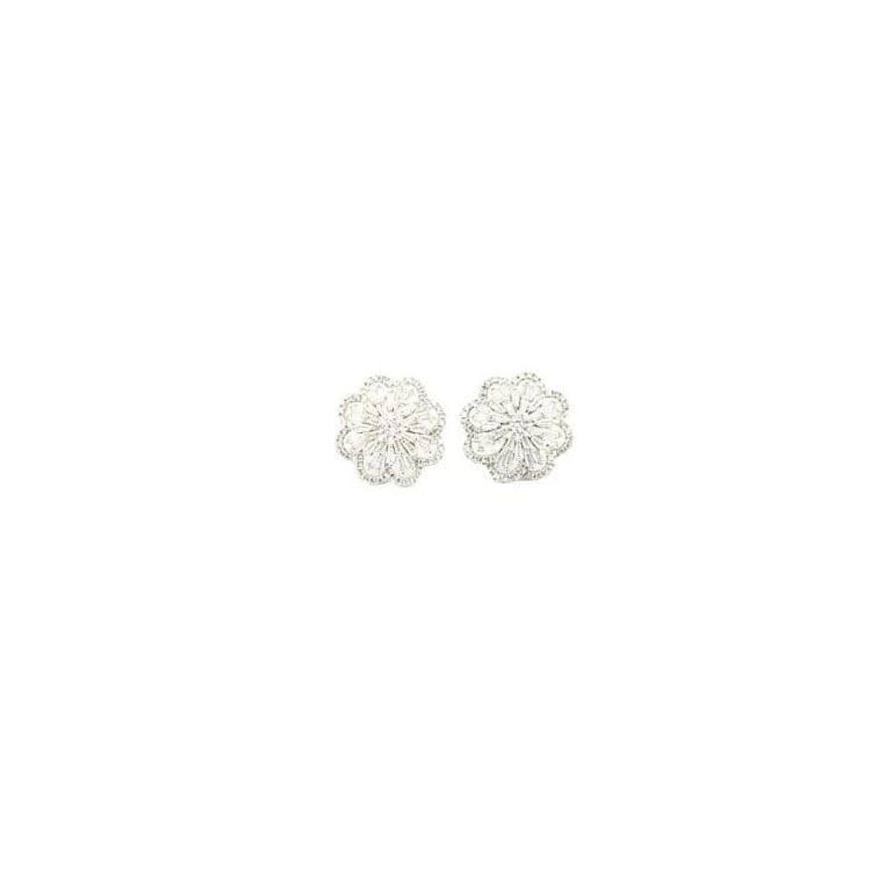 Brinco Prata Rodium Flor Cravejado Zirconia