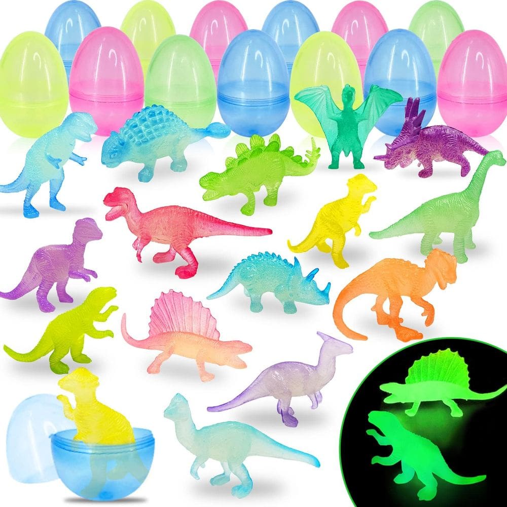 Ovos de Páscoa cheios de brinquedos de dinossauro que brilham no escuro, 36 unidades