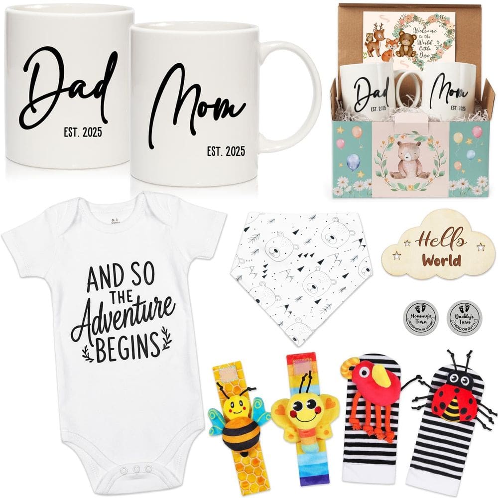 Conjunto de presentes Breezy Valley New Parents Mugs Est 2025 Baby Items