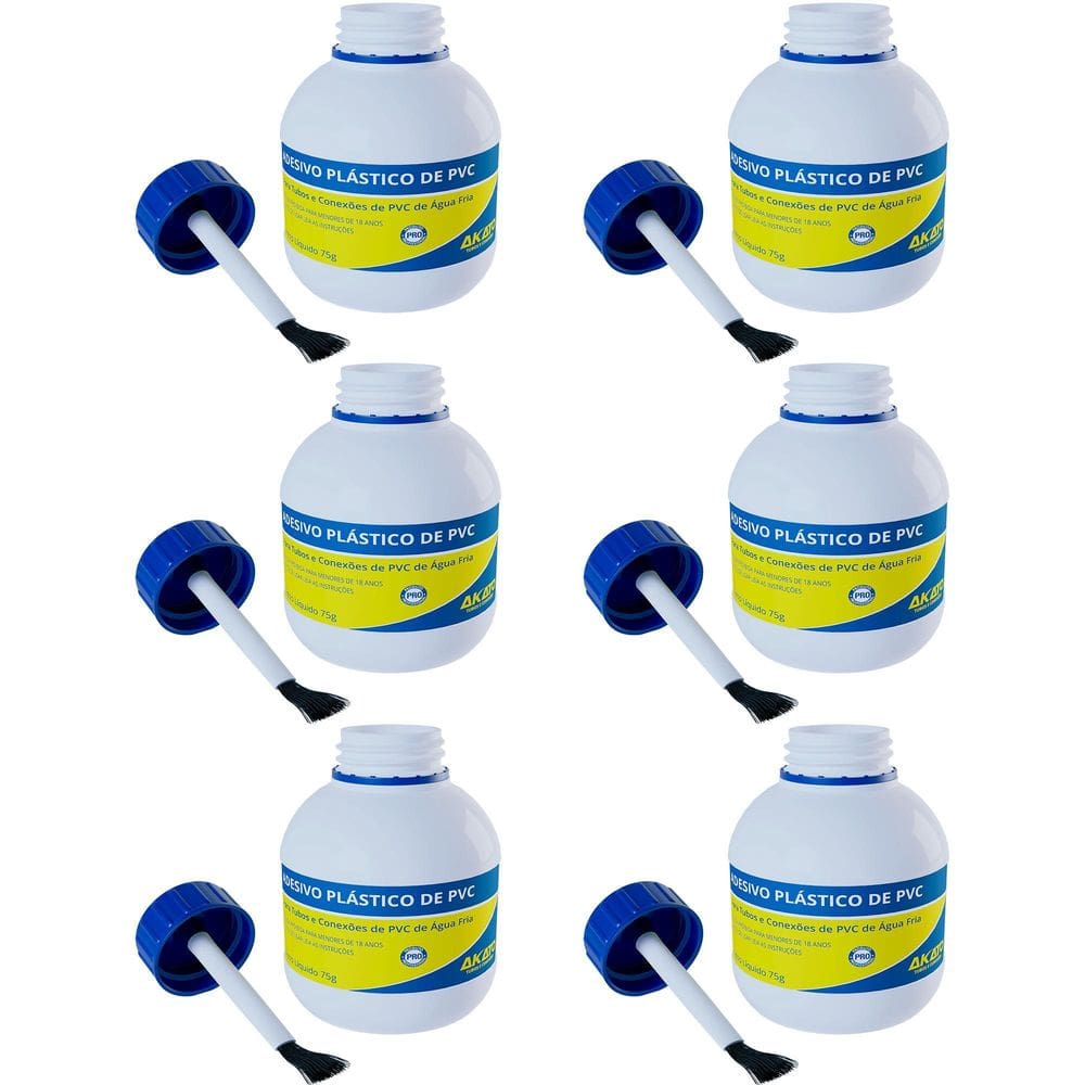 Kit Com 6 Cola Adesivo Plástico Pvc Em Frasco Com Pincel 75G