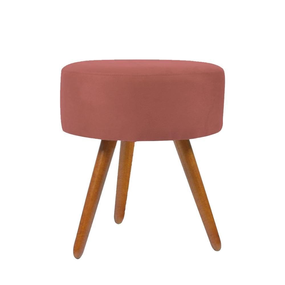 Puff Banqueta Redondo Em Suede Com Pés Palito Rosa
