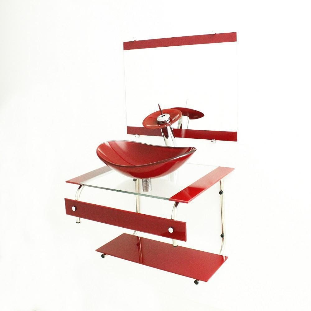Gabinete De Vidro 60Cm It Inox Com Cuba Oval - Vermelho