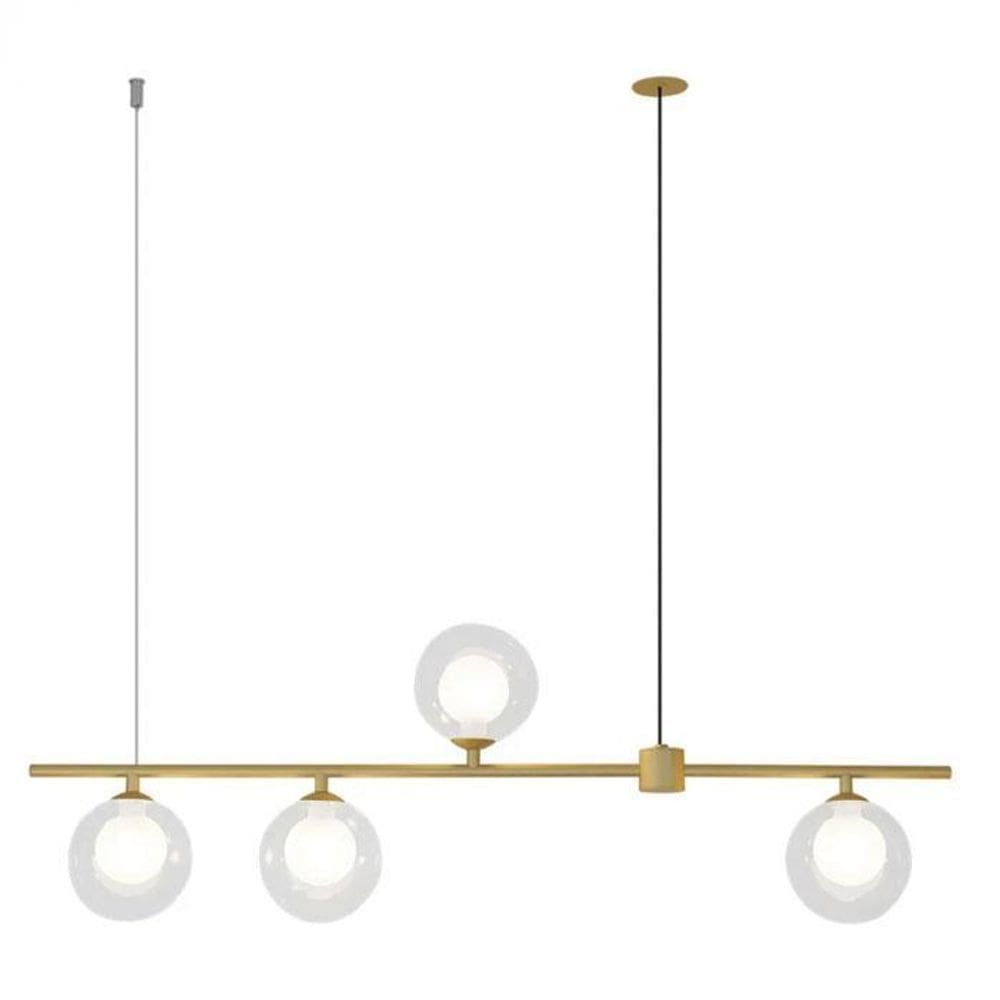 Pendente 4 Globos Vidro Duplo Transparente Dourado Zan84