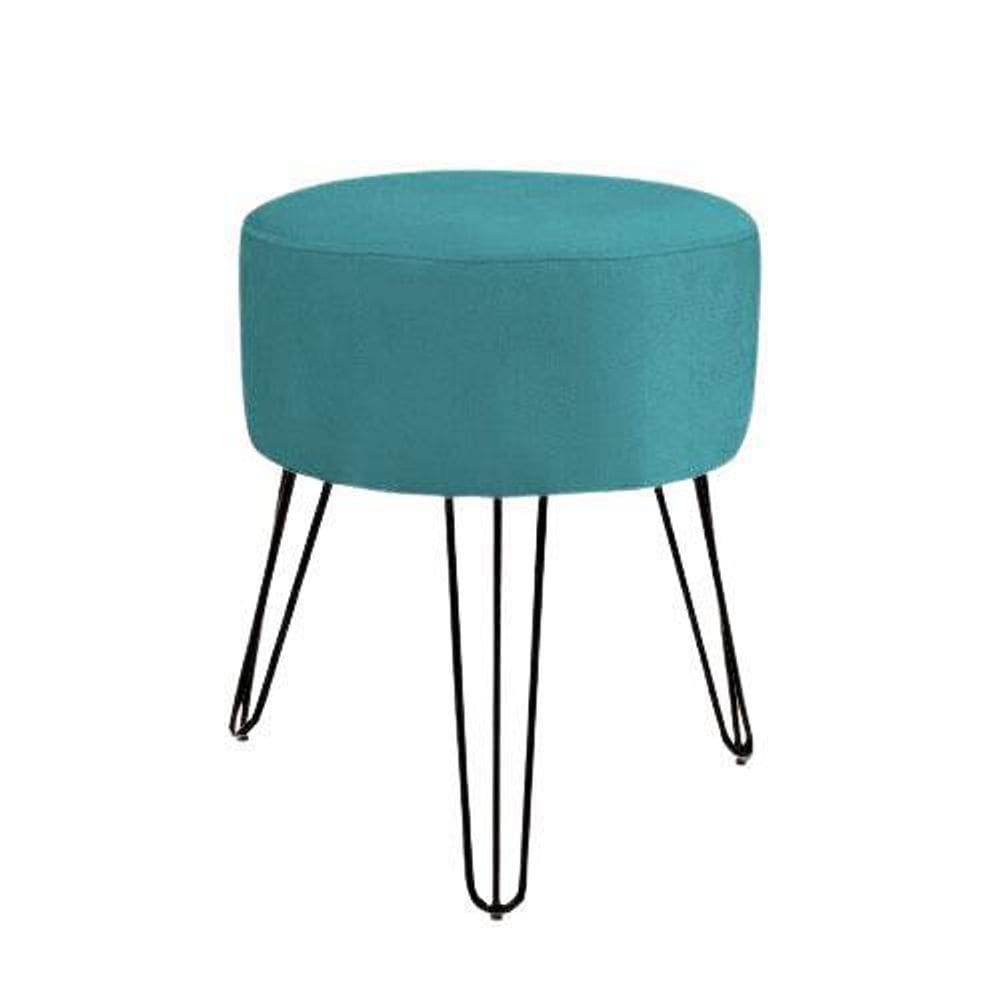 Puff Banqueta Magnus Azul Turquesa Pés Aramado Para Sala