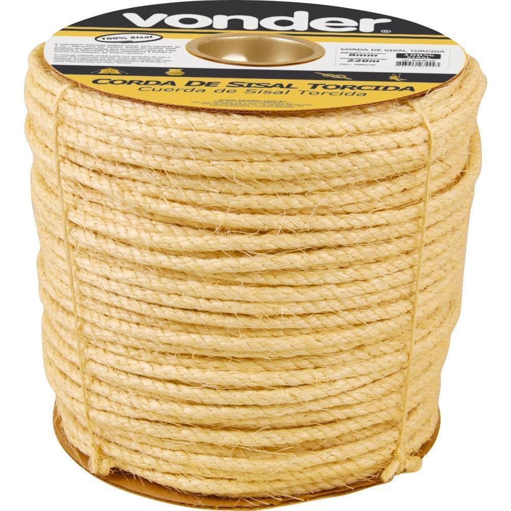 Corda Sisal Torcida 8,0Mm 10,0Kg 220 Metros Natural Carretel