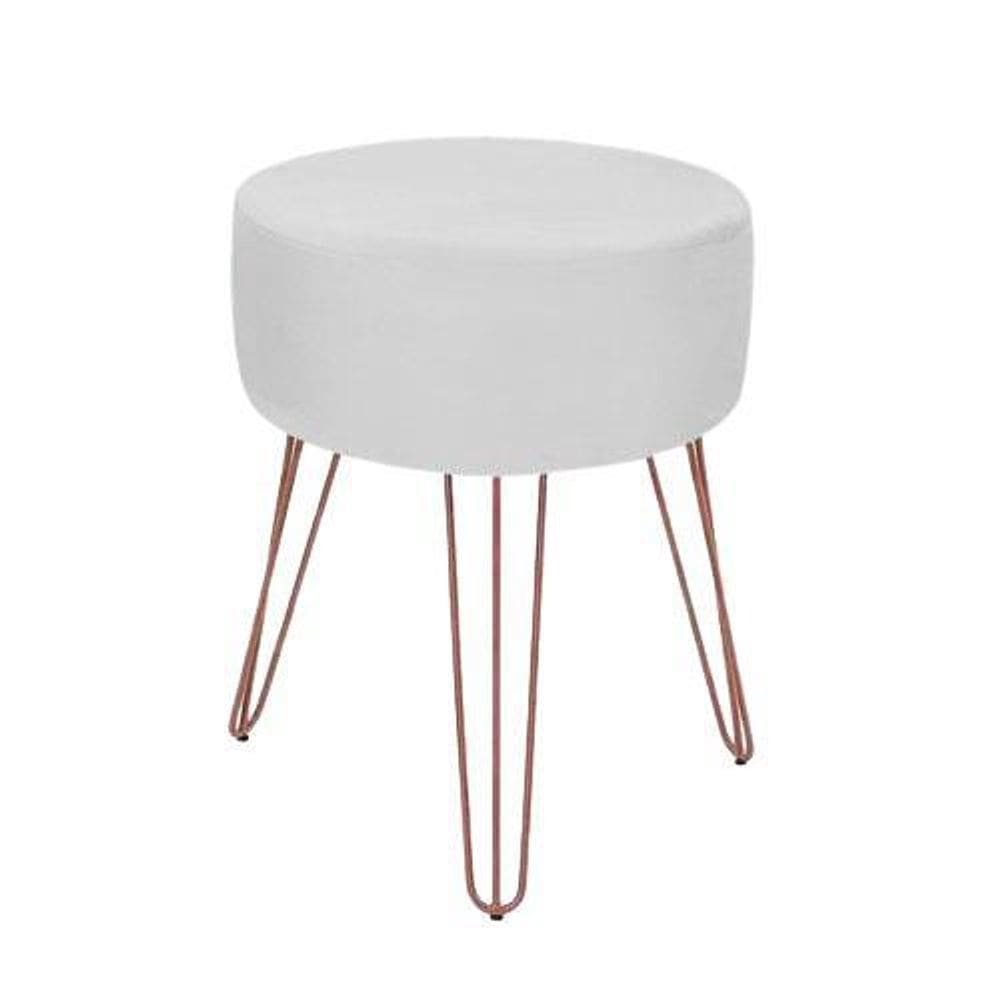 Puff Decorativo Sala De Estar Branco Pés Aramado Rosê Gold