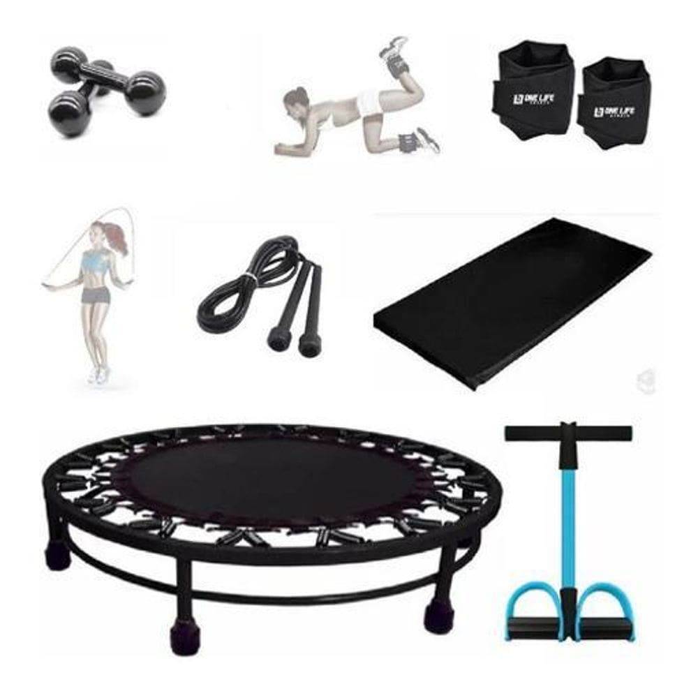 Kit Ginástica Jump+Colchonete+Peso2Kg+Elástico+Caneleira 2Kg