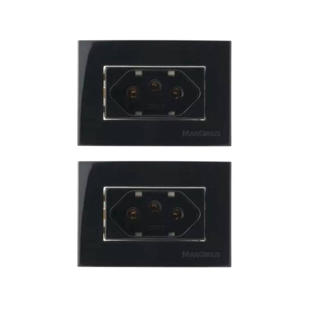 02 Tomada Moveis Margirius 2P+T Preta 10A 250V Nbr 14136