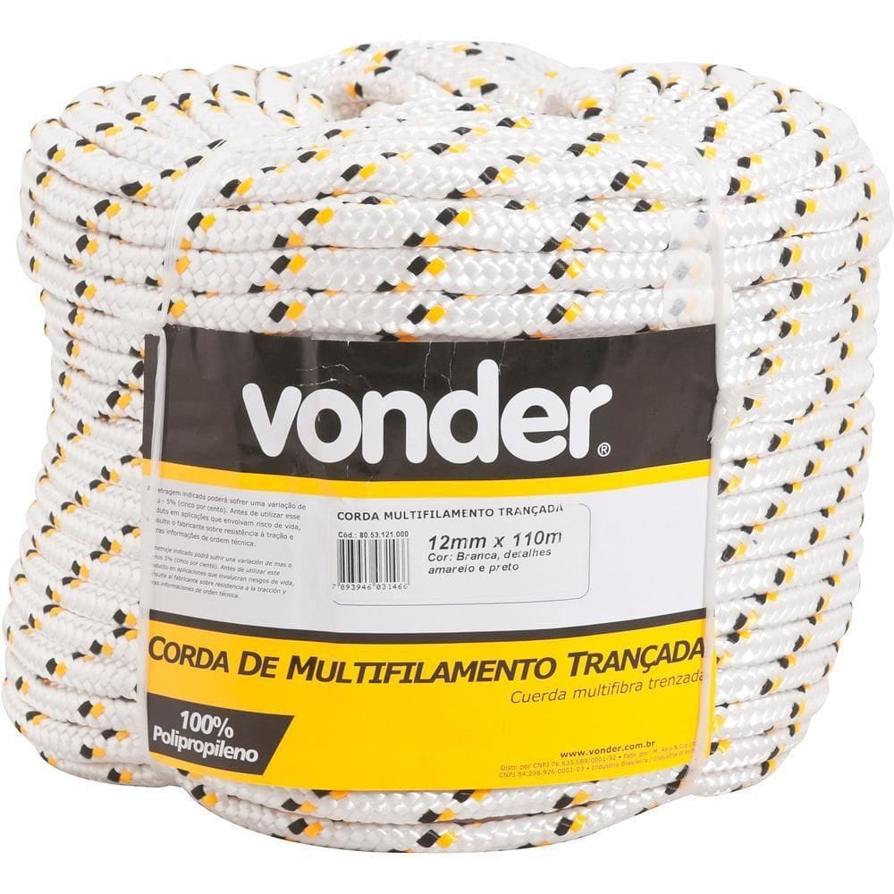 Corda Multifilamento Trançada 16,0Mm 13,0Kg 110 Metros Branc