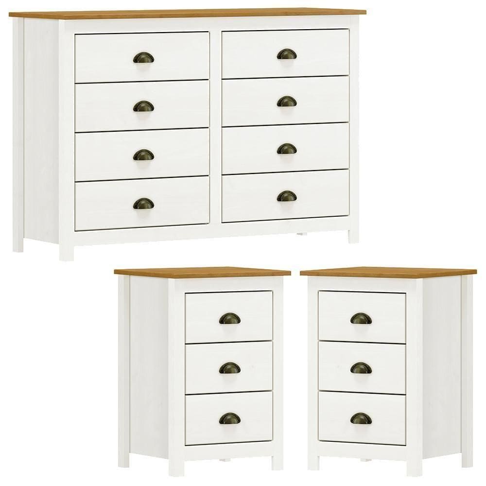 Comoda 8 Gavetas 02 Mesas De Cabeceira 3 Gavetas Madeira Maciça Branco Freijo Milani Store
