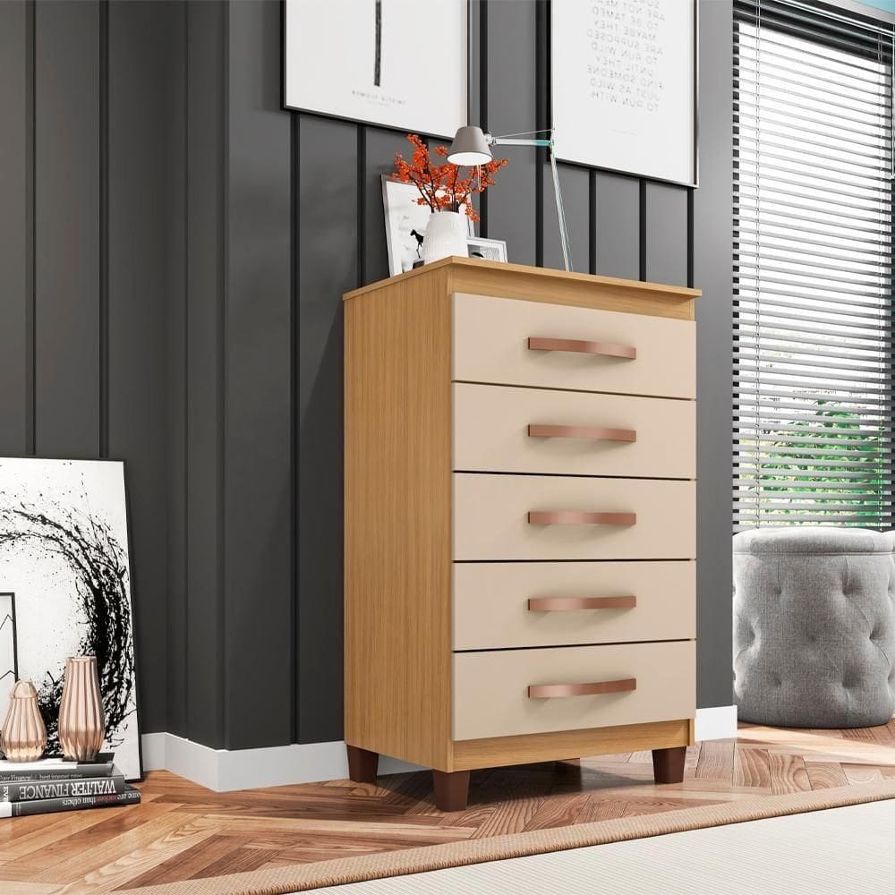 Comoda 5 Gavetas 57 Cm Moden 2259 Carvalho Am Off White Incp