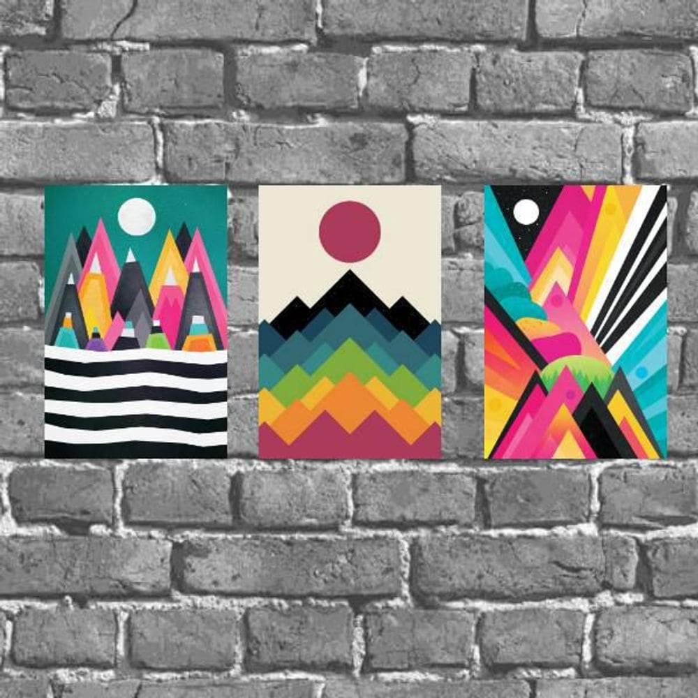 Kit 3 Placas Parede Abstratas Coloridas 18X27Cm