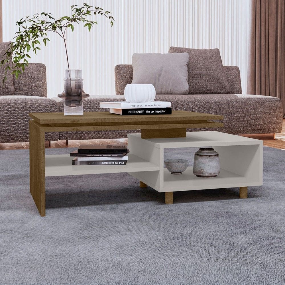 Mesa de Centro Lima 1 Prateleira Cinamomo/Off White - Móveis Bechara