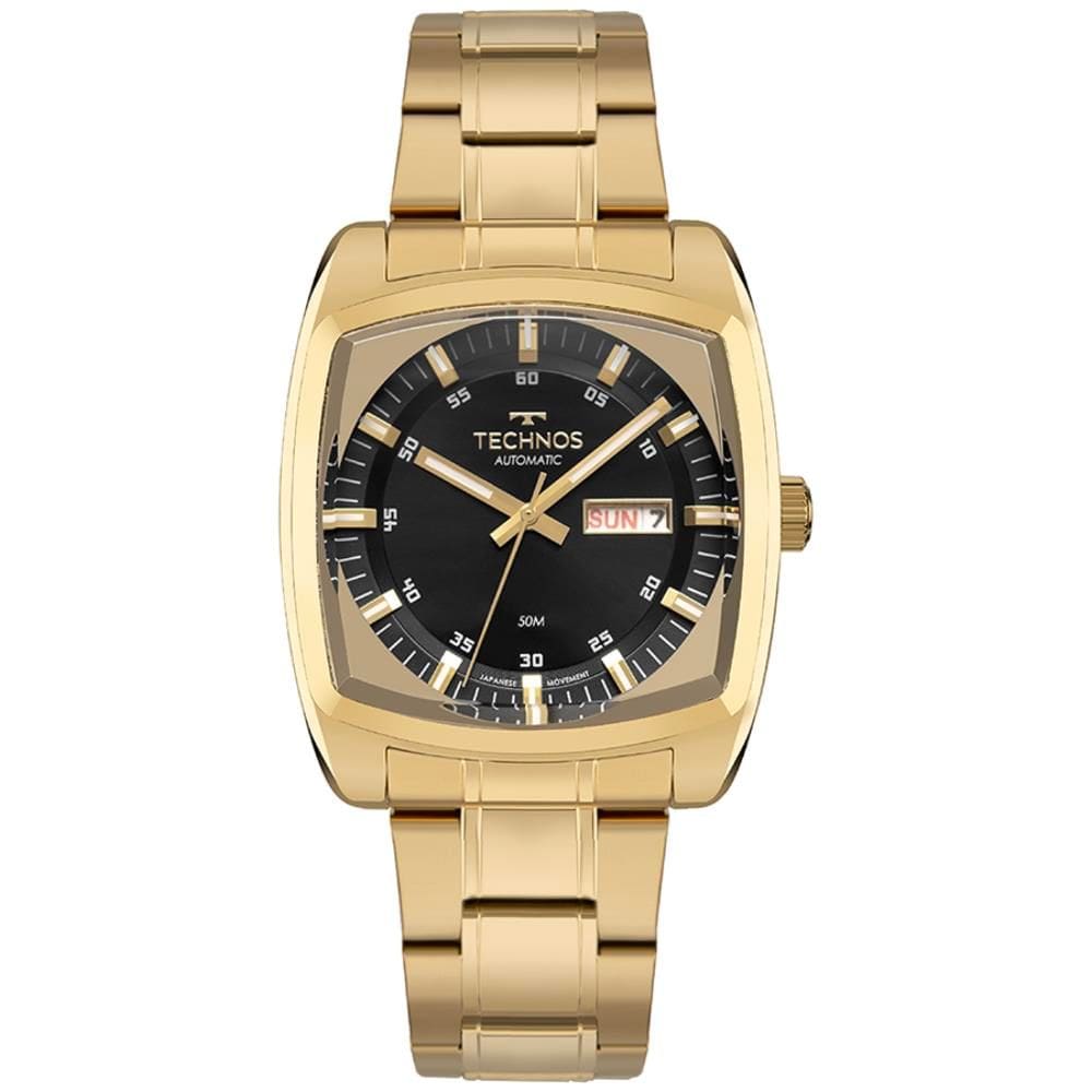 Relógio Technos Masculino Ref: 8205om/1p Automático Retangular Dourado