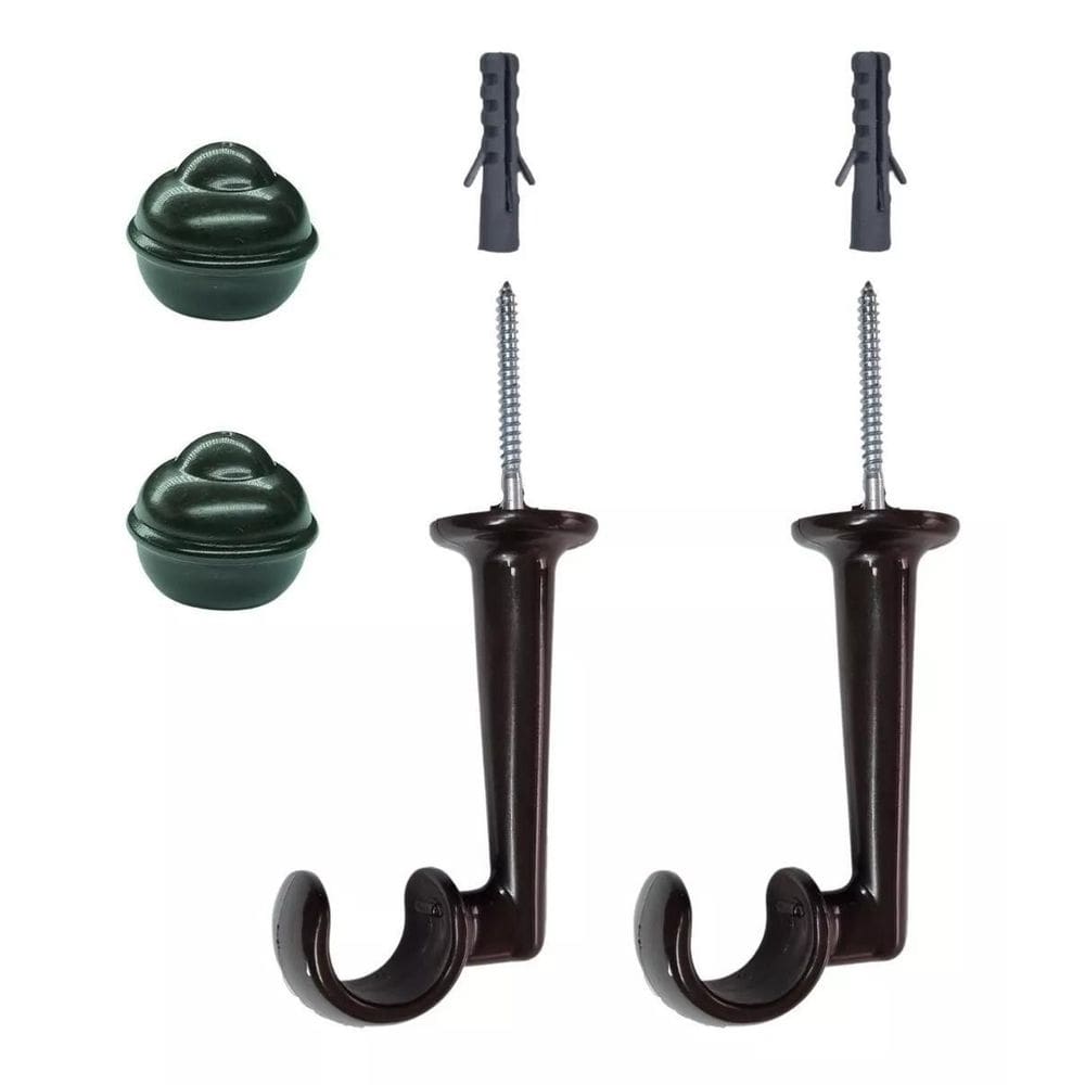Kit 2 Suporte De Teto Para Cortina E Ponteiras Varão 19Mm