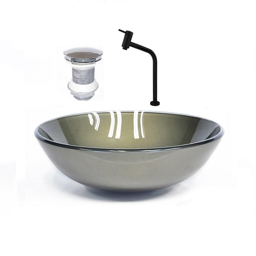 Cuba Redonda 35Cm Ouro Envelhecido +Valvula +Torneira Preta