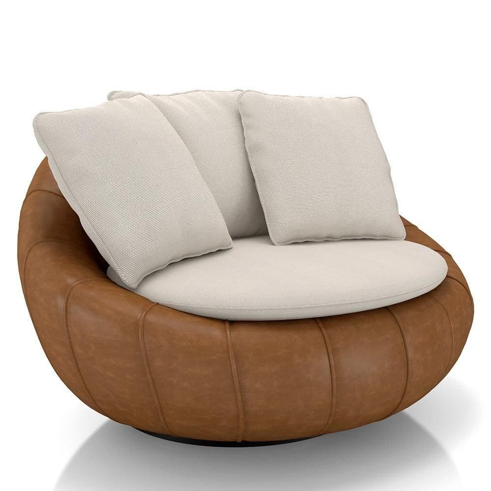 Poltrona Para Sala Giratória Redonda Saphire M22 Linho Bege/caramelo - Mpozenato