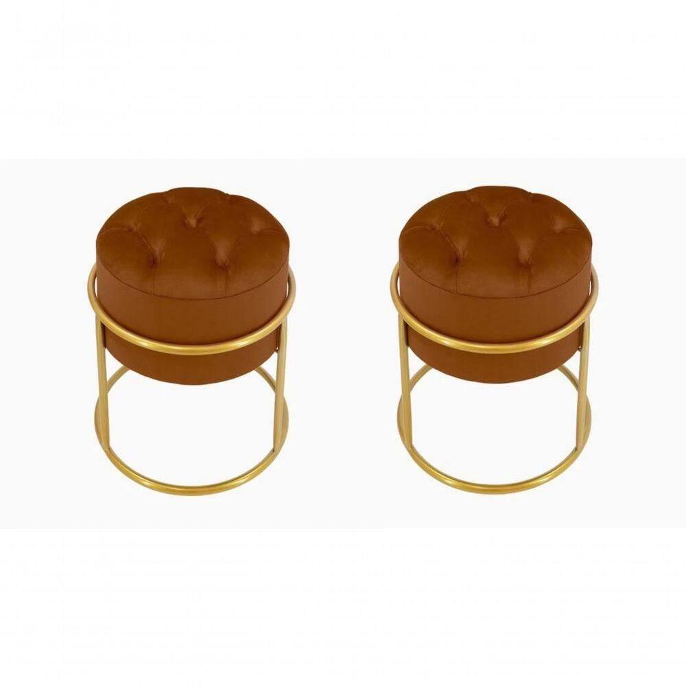Kit 2 Puff Banqueta Estofado Decorativo Base De Ferro Capitonê Suede Terra Cota Do Lar Móveis E Decoração