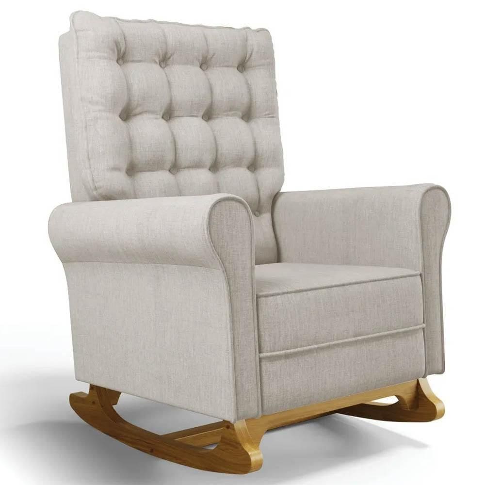 Poltrona De Amamentação E Descanso Base Madeira Balanço Brenda G05 Linho Bege - Mpozenato