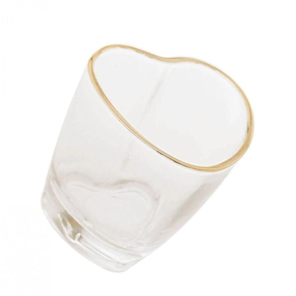 Copo Shot Mini Vidro Coração Borda Dourada 50 Ml - Lyor