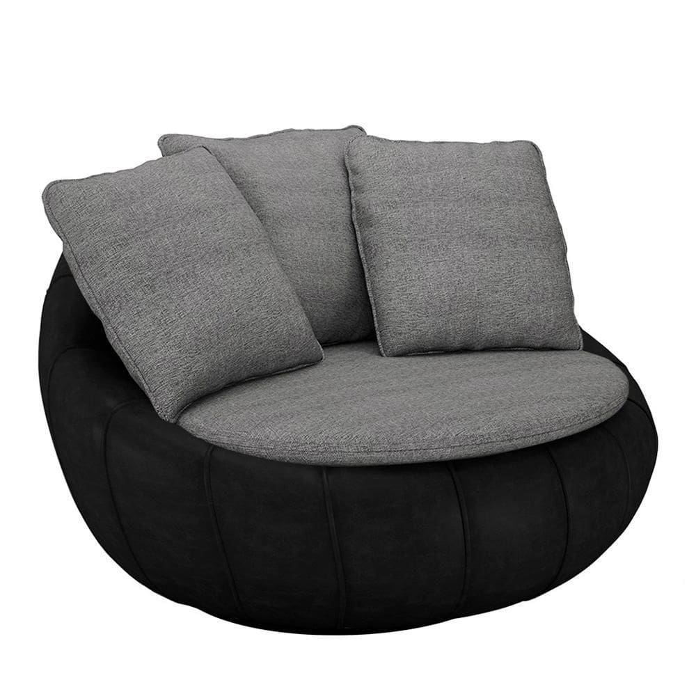 Poltrona Para Sala Giratória Redonda Saphire M22 Linho Cinza/preto - Mpozenato