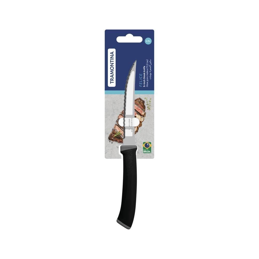 Faca Para Churrasco Tramontina Felice Com Lâmina Em Aço Inox Com Fio Microsserrilhado E Cabo De Polipropileno Preto 5 Po