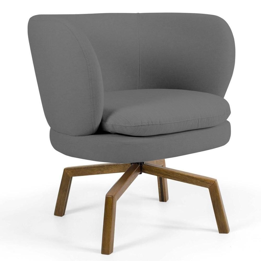 Poltrona Decorativa Sala De Estar Melissa Base Ka Giratória Veludo C-317 Cinza - Domi