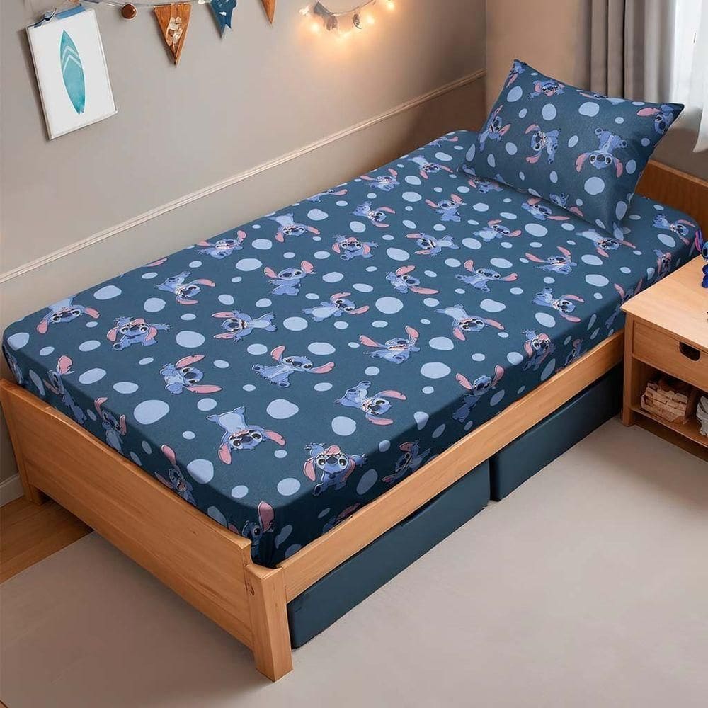 Jogo De Cama Solteiro 2 Pçs Stitch Disney Kids 70% Algodão 30% Poliéster Stitch Pedras