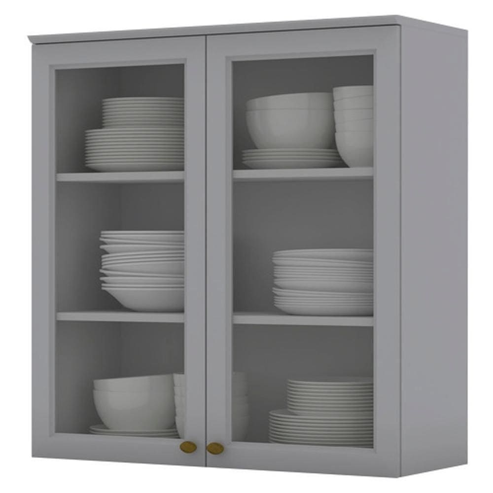 Armario Aereo 2 Portas Vidro Mdf 80 Cm Americana C366 Cinza Henn