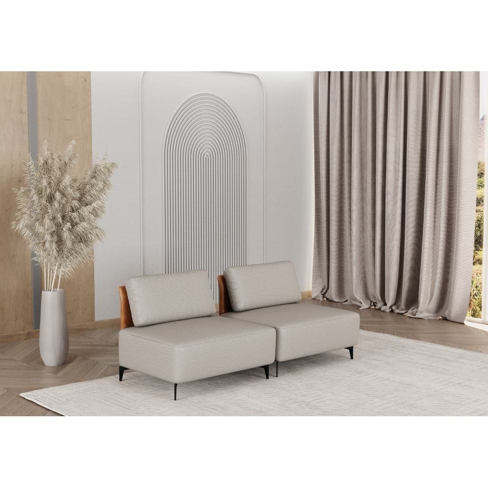 Sofá Dream Box Moderno Modular 2,0m Bege com Courino Terracota - Rede Móveis