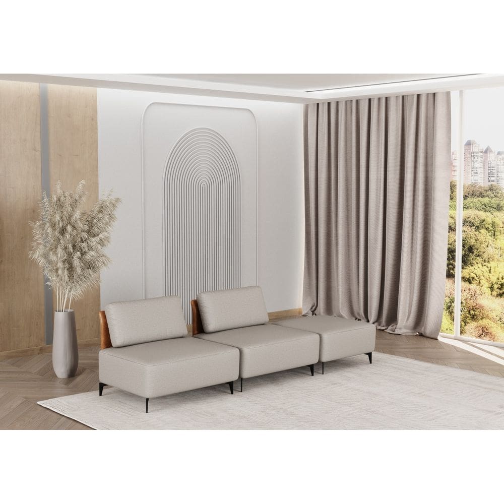 Sofá Dream Box Moderno Modular 3,0m Bege com Courino Terracota - Rede Móveis