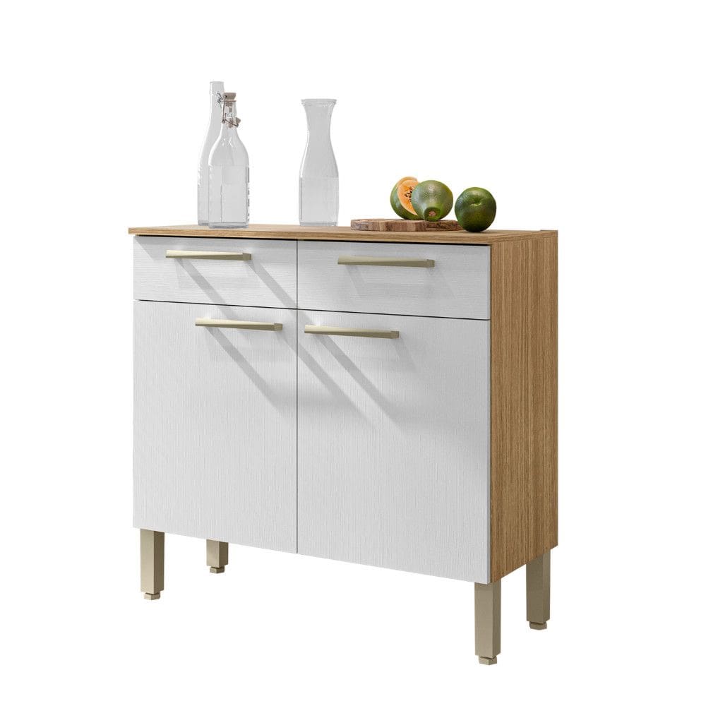 Balcão de Cozinha Nala - MDF/MDP 2 Portas 2 Gavetas com Detalhes Ripados - Kits Paraná