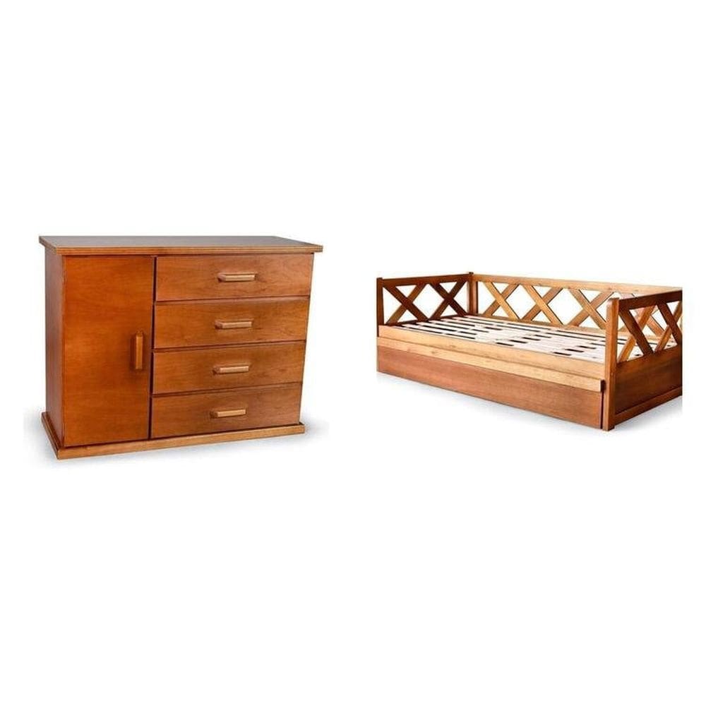 Conjunto Dormitório de Solteiro com Bicama e Cômoda Sapateira Mogno Mel