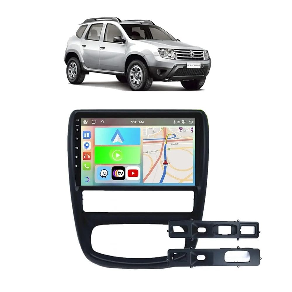 Kit Multimidia Duster 2011 / 2014 9 Pol Carplay AndroidAuto USB BT FM - Roadstar 908BR