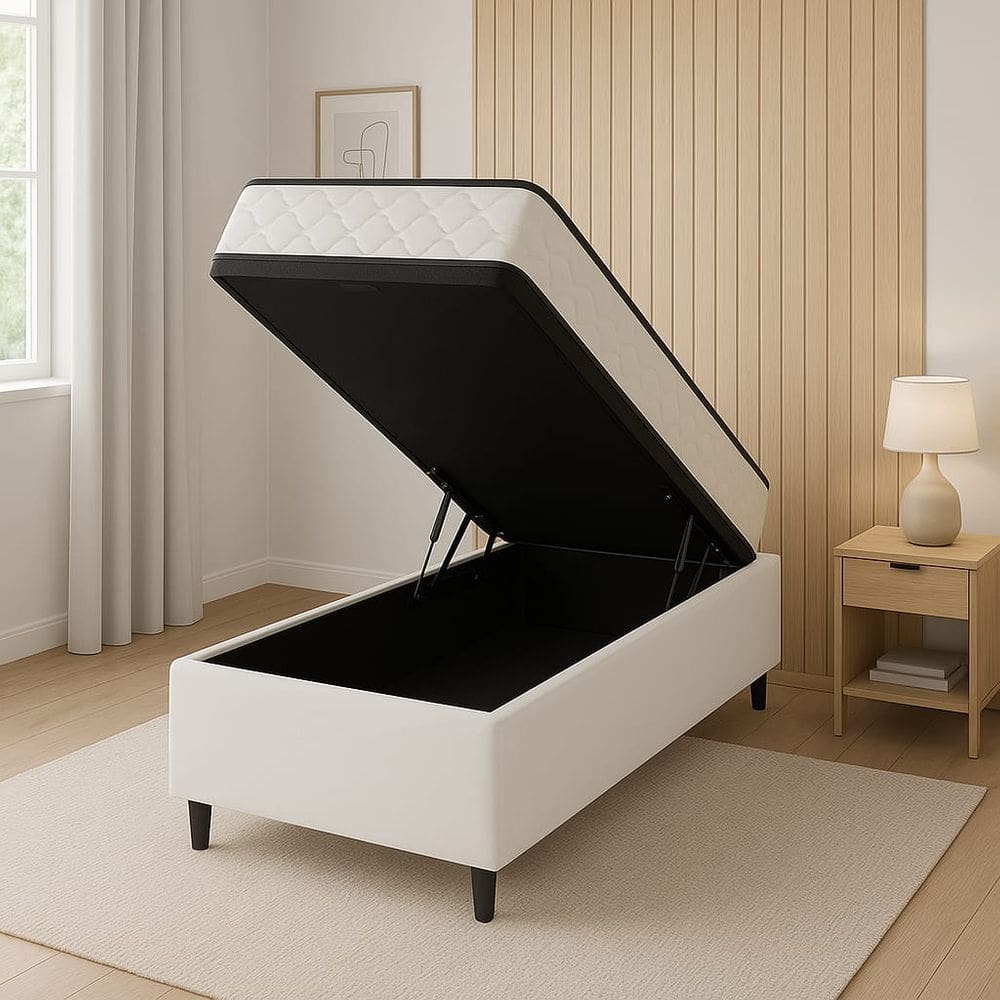 Cama Box Baú +  Colchão Espuma D45 Sintético Branco 17x78x188cm