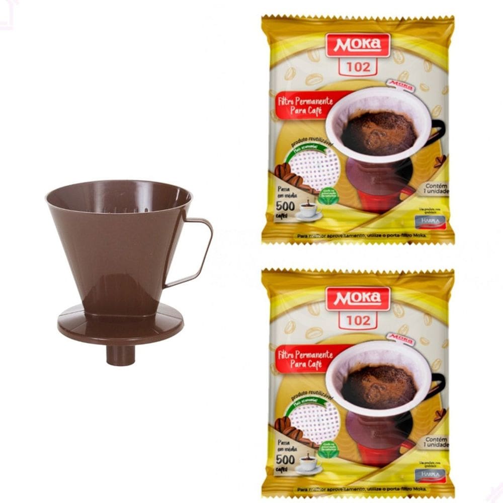 Kit 2 Coador De Café Filtro Moka Permanente 102 E Porta Filtro Com Funil 102