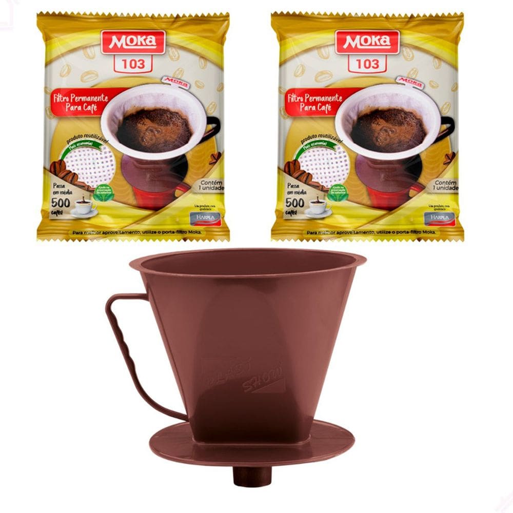 Kit 2 Coador De Café Filtro Moka Permanente 103 E Porta Filtro Com Funil 103