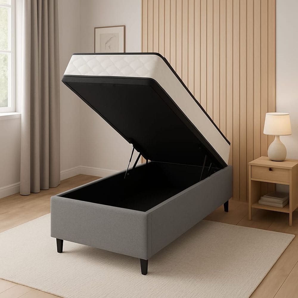 Cama Box Baú + Colchão Espuma D45 Suede Cinza 17x88x188cm
