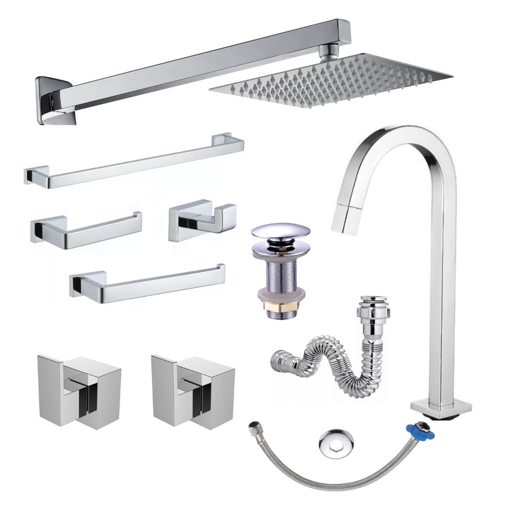 Kit Lavatório Acessórios Banheiro Completo Cromado Premium