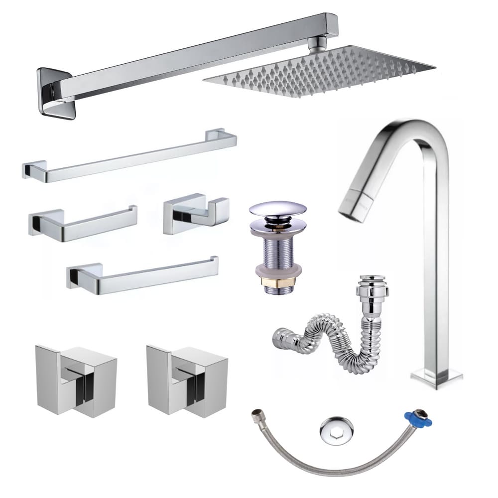 Kit Banheiro Lavatório Acessórios Completo Cromado Premium