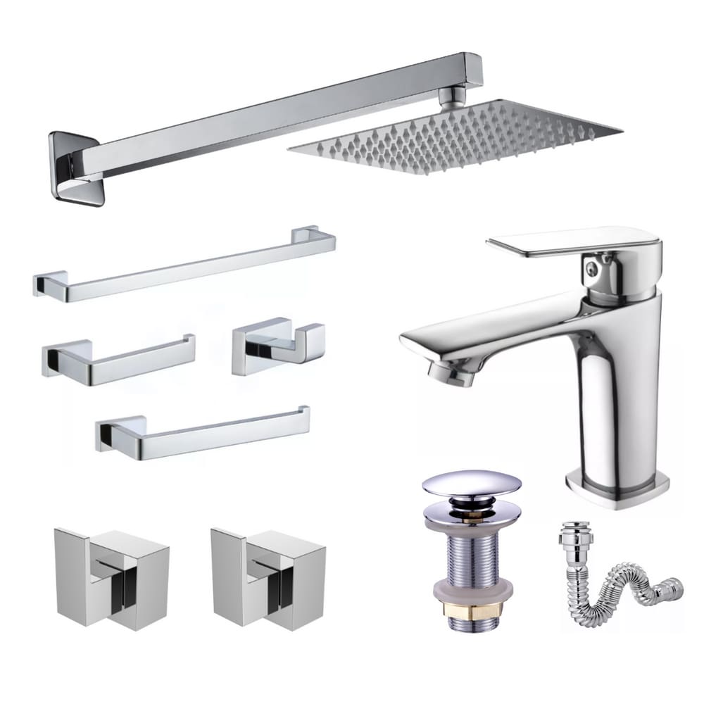 Kit Completo Acessórios Lavatório Banheiro Cromado Premium