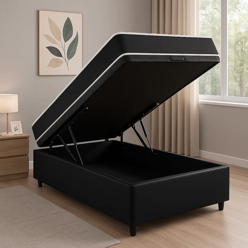 Cama Box Baú + Colchão Espuma D45 Sintético Preto 17x78x188cm