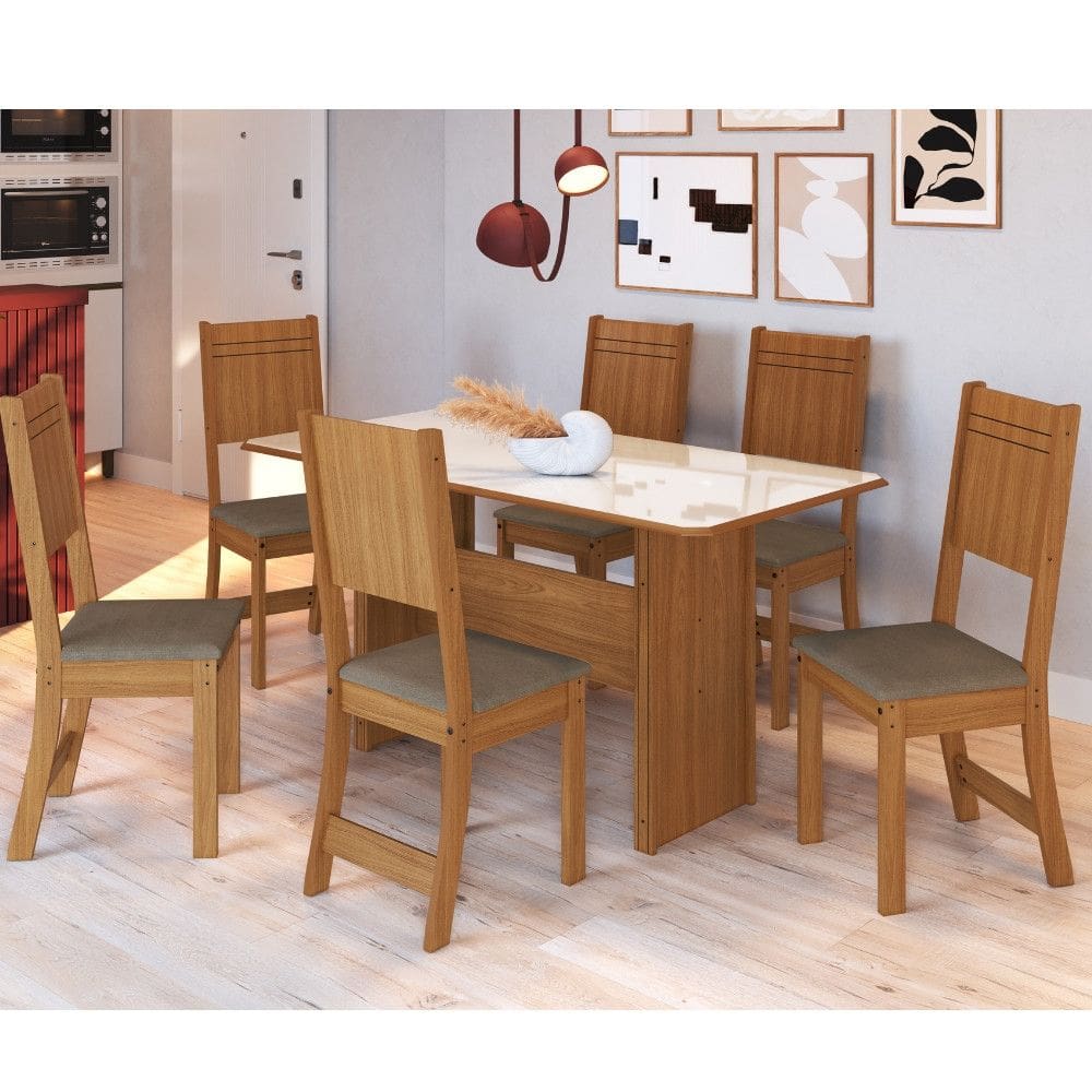 Conjunto Sala de Jantar Mesa Evora 6 Cadeiras Indekes
